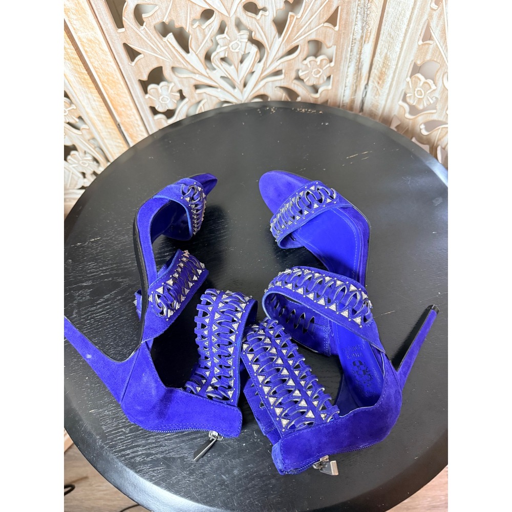 Vince Camuto Royal Blue Studded Caged Suede Stiletto Heels Womens 10M Open Toe - Picture 8 of 9